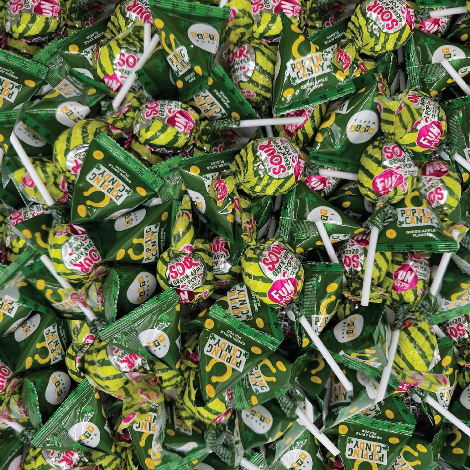 St. Patrick's Day Green Candy Mix - 4-Pound Bulk Pack, Sour Apple Popping Rocks and Gum-Filled Lollipops