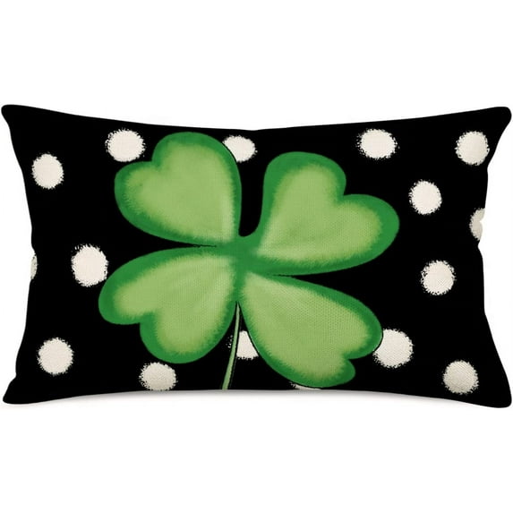 St. Patrick''s Day Green Clover Pillow Covers 12x20 Inch Black and White Polka Dots with Lucky Shamrock Throw Waist Pillow Cases Cotton Linen Home Sofa Couch Decor Pillows Cushion Cover