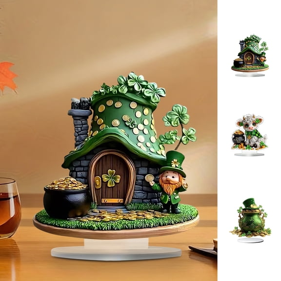 St. Patrick's Day Green Four-Leaf Clover Acrylic Flat Decoration for Party and Home Decor