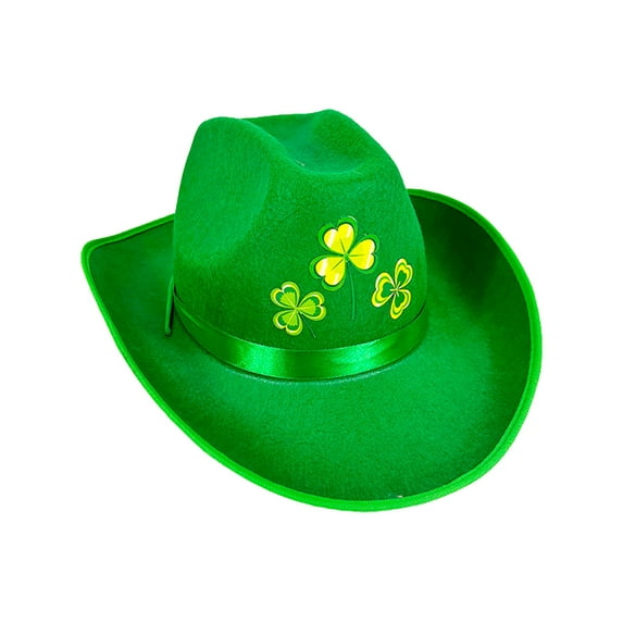 St. Patrick's Day Green Four-Leaf Clover Cowboy Hat, Green Velvet Hat for Adult, Party Accessories and Christmas Tree Topper Hat