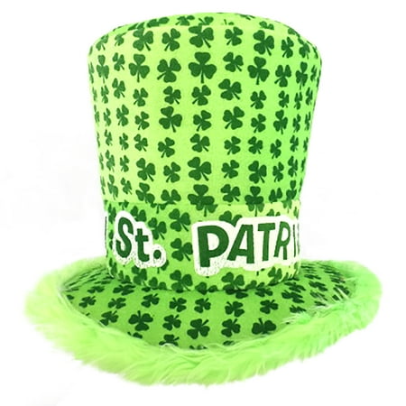 St. Patrick's Day Green Furry Shamrock Leprechaun Top Hat Costume Accessory