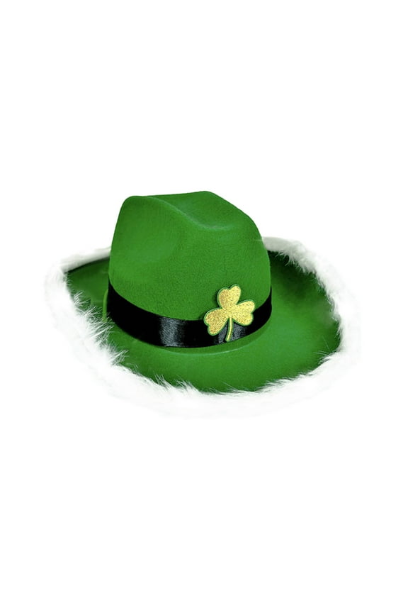 St. Patrick's Day Green Light-Up Fisherman Hat - Irish Themed Furry Trim, LED Flashing Party Hat, Performance Prop Outdoor Gathering Headwear,Size:One Size