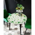 thumbnail image 1 of St. Patrick''s Day Green Lucky Clover Fitted Tablecloth for Round Table,Shamrock Leaves Table Cover with Elastic Edge Waterproof Table Cloth,Retro Linen Circle Table Covers for Kitchen Indoor 36-44in, 1 of 6