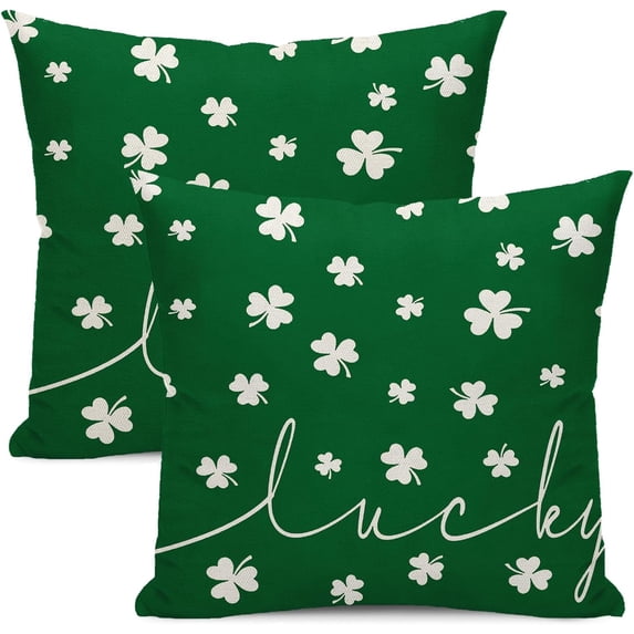 St.Patrick''s Day Green Pillow Covers 18x18 Set of 2 Lucky Shamrock Clover Throw Pillow Covers Decorations Spring Holiday Pillowcase Decor Gift Farmhouse Linen Cushion Cover for Sofa Couch Bed
