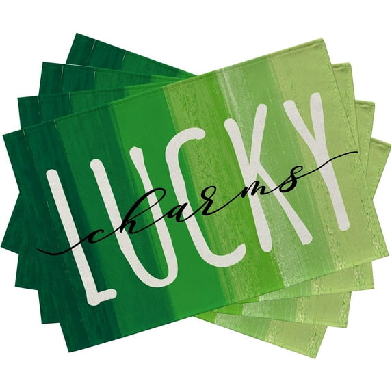 St. Patrick''s Day Green Placemats Set of 4, Lucky Charms Vintage Dining Table Place Mats, Irish Holiday Kitchen Decor Home Decoration 12 x 18 Inch