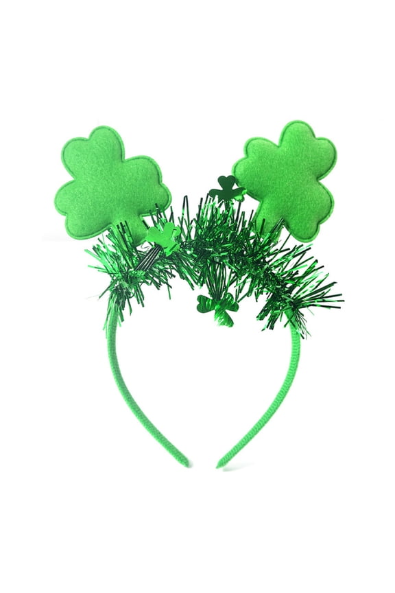 St. Patrick's Day Green Shamrock Headband Decorations, Irish Festival Lucky Clover Glitter Ribbon Tinsel Headpiece for Party & Parade Wear