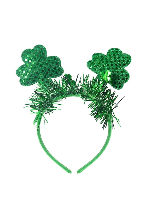 St. Patrick's Day Green Shamrock Headband Decorations, Irish Festival Lucky Clover Glitter Ribbon Tinsel Headpiece for Party & Parade Wear