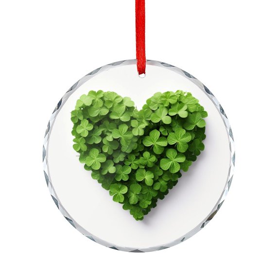St. Patrick's Day Green Shamrock Heart Xmas Ornament St Patricks Day Decor Shamrock Christmas Ornaments Crystal Hanging Xmas Tree Decor for Kids Mom Dad Friends Loves