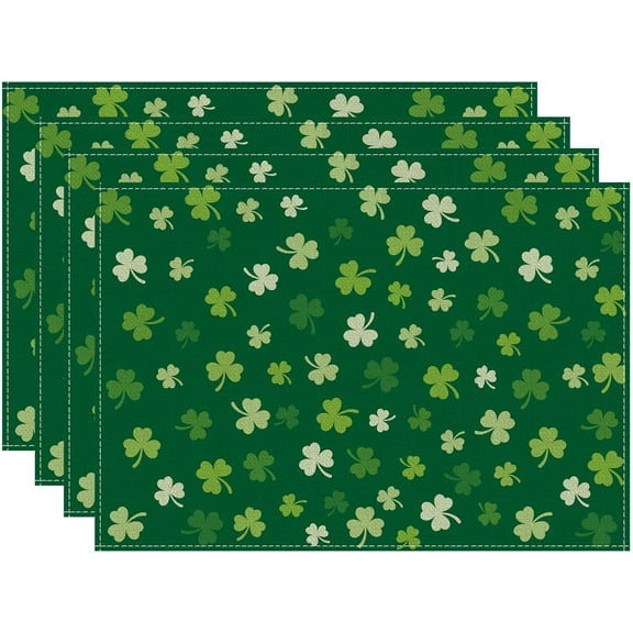 St. Patrick''s Day Green Shamrock Placemats Set of 4 Table Mats 12 x 18 Inch Party Home Dining Decor Table Decorations