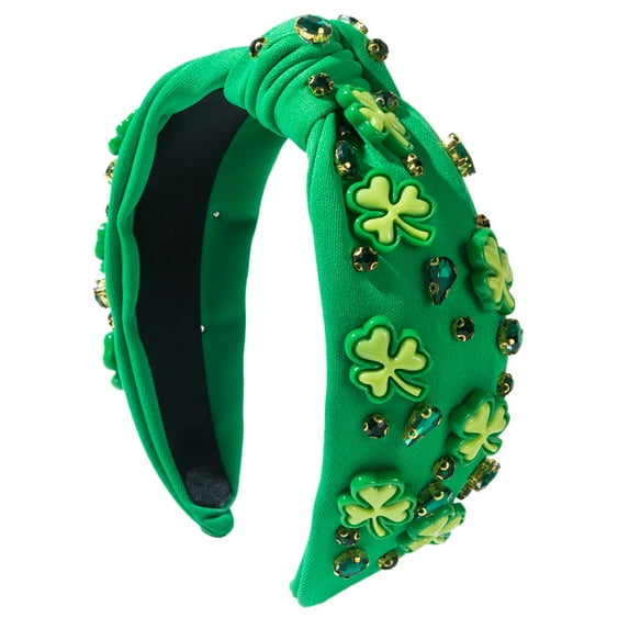 St. Patrick's Day Hair Accessories, Green Shamrock Headb and for Women, Embellished Crystal Rhinestone Knotted Headb and, Irish Holiday Gifts