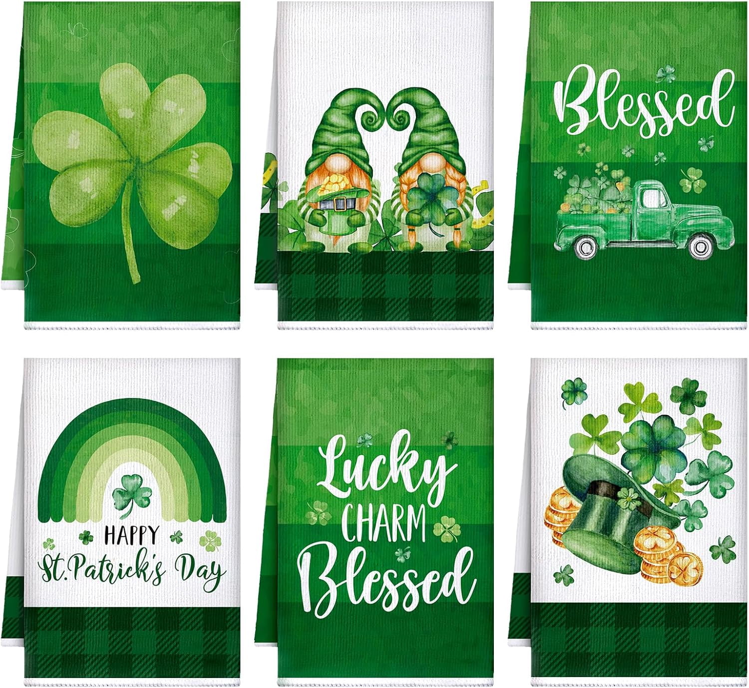 St Patrick''s Day Hand Towels St. Patrick''s Day Kitchen Towels Shamrocks Gnomes Plaid Absorbent Fast Drying Tea Cloth for Kitchen Bathroom Home, 16 x 24 Inches(Gnome)