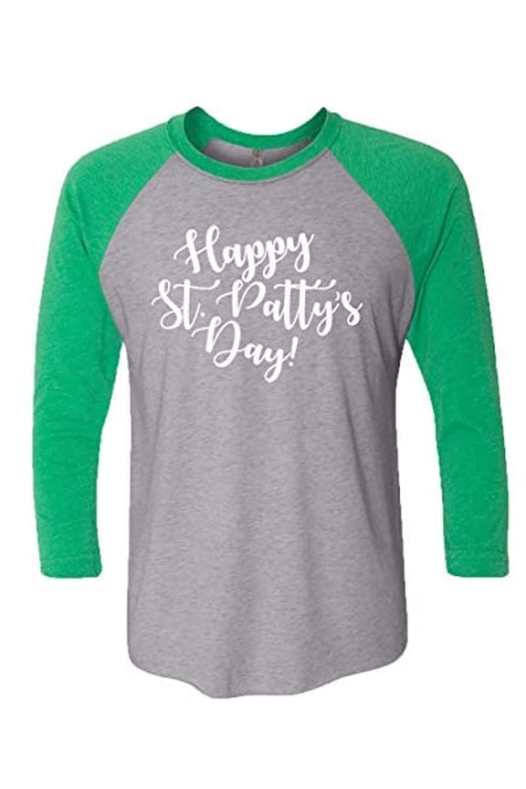 St. Patrick's Day Happy St. Patty's Day Ladies Baseball Tee-Green/Heather Gray-Small