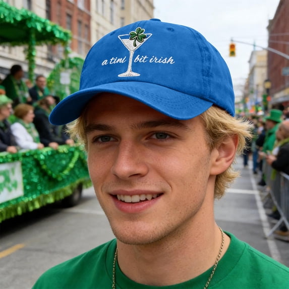 St. Patrick's Day Hat Adjustable Embroidered Trucker Cap A Tini Bit Irish Wineglass Shamrock Graphic Baseball Hat Unisex