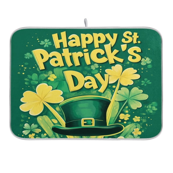 St. Patrick's Day Hat Dish Drying Mat 16x18 Absorbent Microfiber Draining Rack Pad for Kitchen Counter Sink