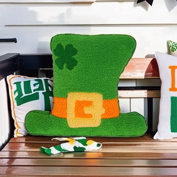 St. Patrick's Day Hat Throw Pillow - Cute Home Cushion With Shamrock Design, Festive Decor & Seat Pad - For Living Room, Bedroom, Office, St. Patrick's Day Party Decorations