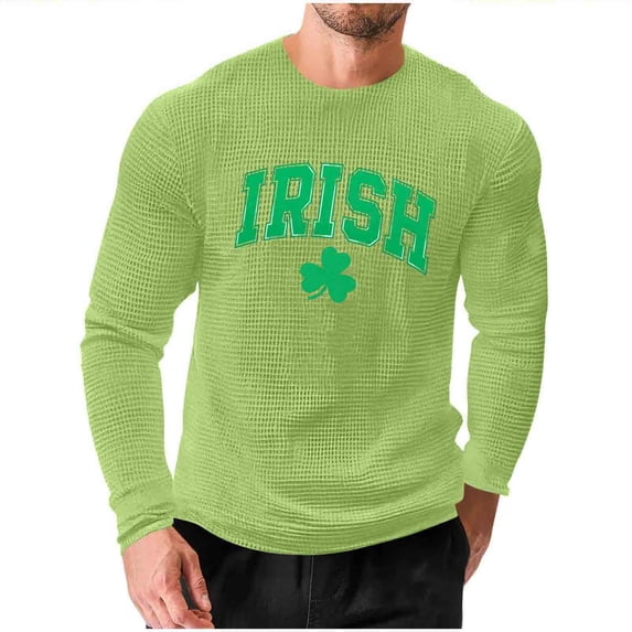 St.Patrick's Day Hawaiian Shirt for Men Irish Printed Casual Long Sleeve Crewneck Casual Shirt with Holiday Funny Print, Trendy Loose Fit Blouse