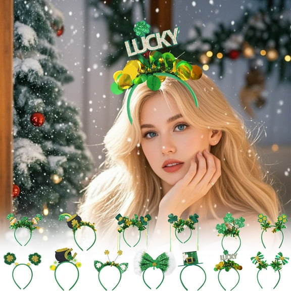 St. Patrick's Day Headbands for Women Green Headband with Colorful Stripe Tassel Sequin Designs Saint Patricks Day Irish Hair Accessories Holiday Party Favor Hair Supplies Photography Props