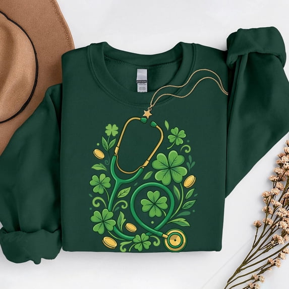 St Patrick's Day Heart Stethoscope – T-Shirt, Hoodie & Sweatshirt – Healthcare Theme – Nurses & Medical Professionals