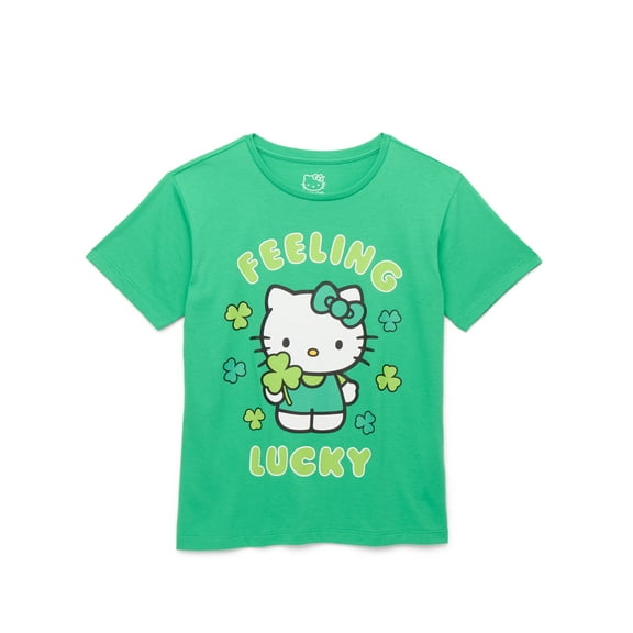 St. Patrick's Day Hello Kitty Feeling Lucky Graphic Tee for Girls, Sizes 4-16