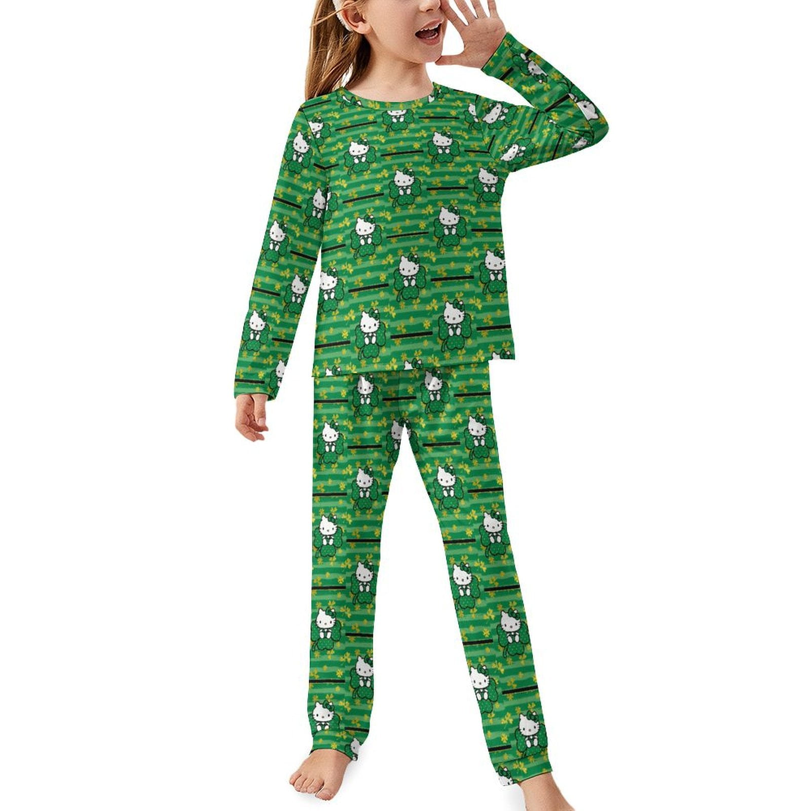 ★ SPAO★ Hey, hello Earthling Pajamas GREEN SPPPF25UF4 St. Patrick's Day Hello Kitty Girls Pajamas Sets Toddler