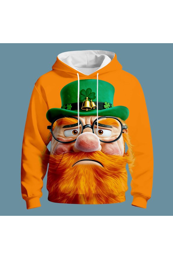 St Patrick's Day Hooded Sweatshirt Irish Green Graphic Pullover Casual Jacket For Holiday Celebration