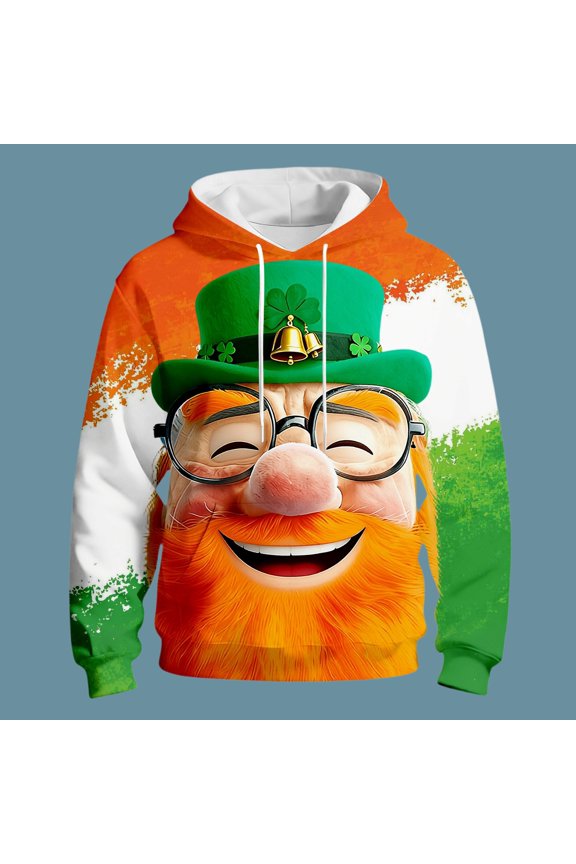 St Patrick's Day Hooded Sweatshirt Irish Green Graphic Pullover Casual Jacket For Holiday Celebration