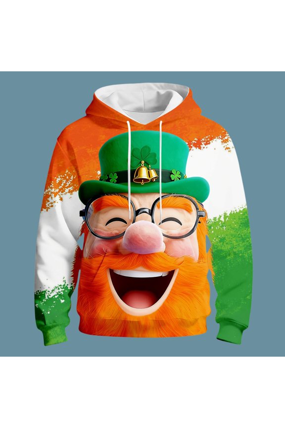 St Patrick's Day Hooded Sweatshirt Irish Green Graphic Pullover Casual Jacket For Holiday Celebration