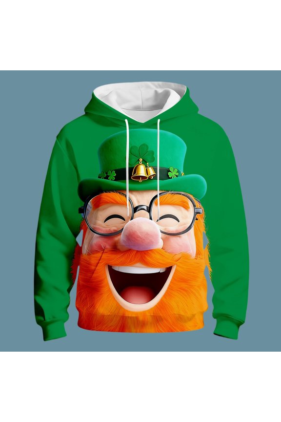 St Patrick's Day Hooded Sweatshirt Irish Green Graphic Pullover Casual Jacket For Holiday Celebration