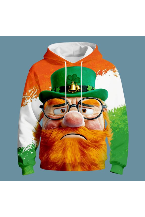 St Patrick's Day Hooded Sweatshirt Irish Green Graphic Pullover Casual Jacket For Holiday Celebration