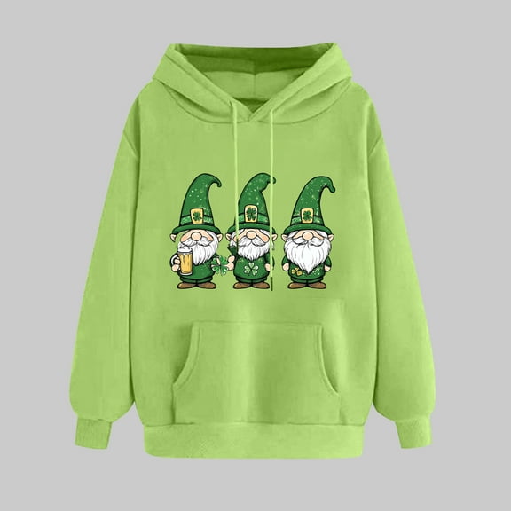 St Patrick's Day Hoodie, Long Sleeve Hoodies Women, Womens St. Patrick's Day Printed Hoodie Pullover Tops Casual Long Sleeved Comfortable Hooded Sweatshirt