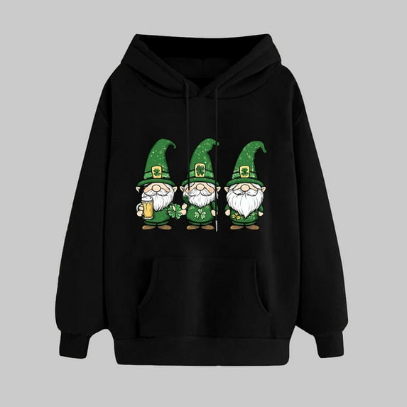 St Patrick's Day Hoodie, Long Sleeve Hoodies Women, Womens St. Patrick's Day Printed Hoodie Pullover Tops Casual Long Sleeved Comfortable Hooded Sweatshirt