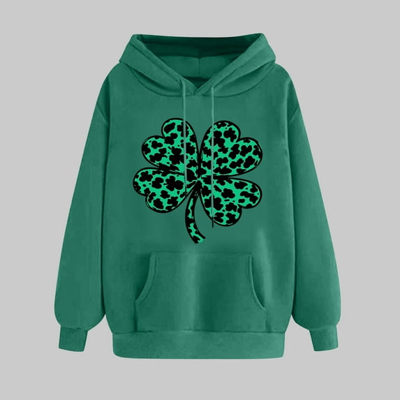 St Patrick's Day Hoodie, Long Sleeve Hoodies Women, Womens St. Patrick's Day Printed Hoodie Pullover Tops Casual Long Sleeved Comfortable Hooded Sweatshirt
