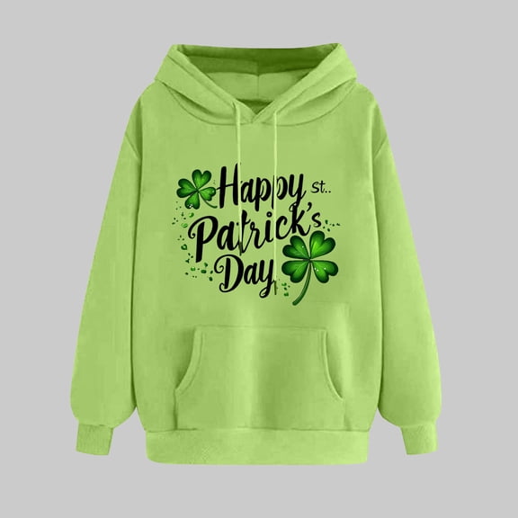 St. Patrick's Day Hoodie, Women's Long Sleeve Hoodies, Womens St. Patrick's Day Print Winter Hoodie Pullover Tops Long Sleeved Comfortable Hooded Sweatshirts