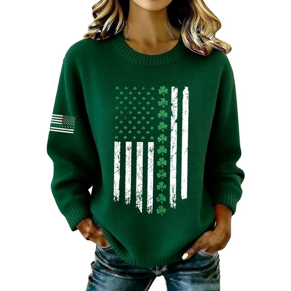 St. Patrick's Day Hoodies for Women, Casual Long Sleeve Green Pullover with Shamrock Festival Print