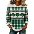 thumbnail image 1 of St. Patrick's Day Hoodies for Women, Waffle Knit Long Sleeve Shamrock Print Green Pullover with Pocket, 1 of 5