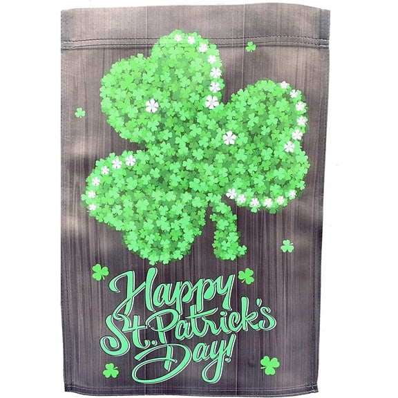 St. Patrick's Day House Flag - 28" x 40", Evergreen Shamrock Clover, Double Sided Banner