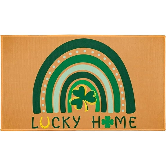 St. Patrick''s Day Indoor and Outdoor Doormat, Green Shamrock Insert Front Door Mat with Non-Slip Rubber Backing, Irish Holiday House Decor, Spring Home Decor 30"x17"