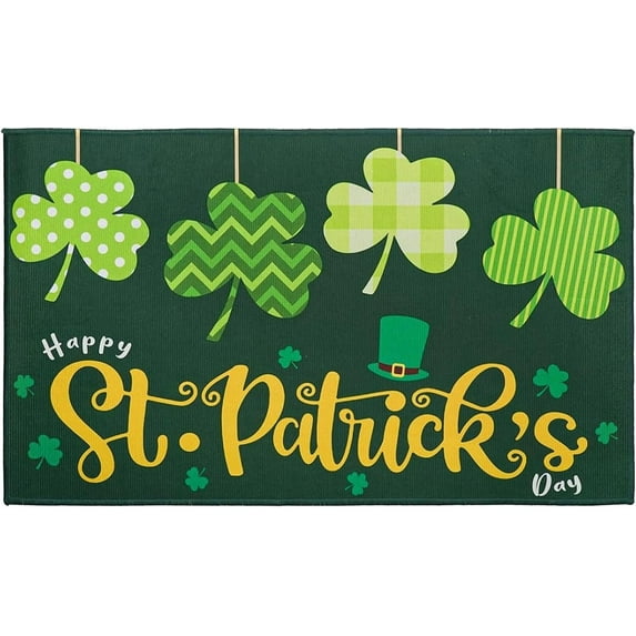 St. Patrick''s Day Indoor and Outdoor Doormat, Green Shamrock Insert Front Door Mat with Non-Slip Rubber Backing, Irish Holiday House Decor, Spring Home Decor 30"x17"