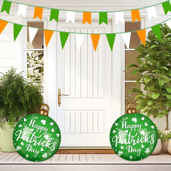 St. Patrick's Day Inflatable Yard Decoration, 24-Inch Blow Up Hanging Balloons with Shamrocks and Festive Designs for Lawn or Porch, Outdoor Holiday Decor for St. Paddy's Day Party
