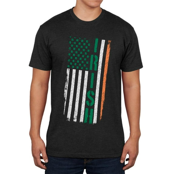 St Patrick's Day Irish American Distressed Flag Mens Soft T Shirt Vintage Black MD
