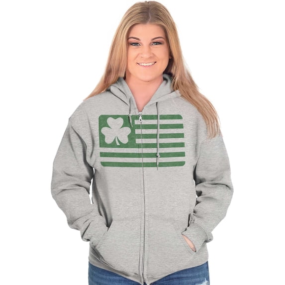 St Patrick's Day Irish-American Pride Zip Up Hoodie Men's Women's Brisco Brands S
