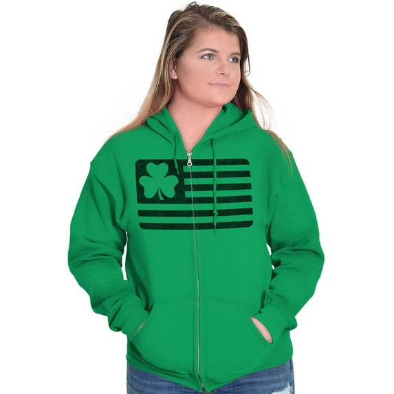 St Patrick's Day Irish-American Pride Zip Up Hoodie Men's Women's Brisco Brands X