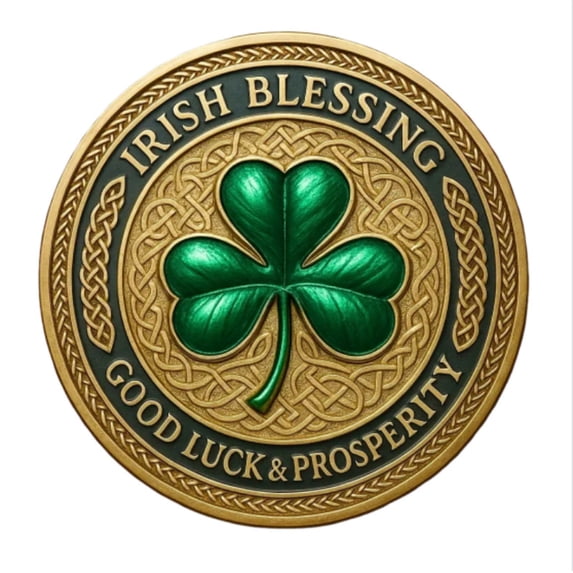 St Patrick's Day Irish Blessing Commemorative Coin, Green Shamrock and Celtic Knot Decorative Medallion for Home or Desk Display, St Patrick's Party Supplies Gifts