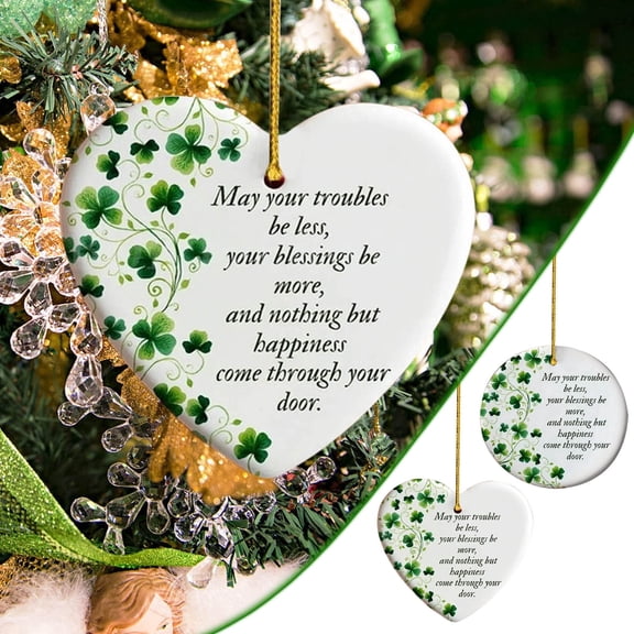 St Patrick's Day Irish Blessing Ornament Double Sided with Four Leaf Clover and Celtic Knots Friendship Keepsake Gift for Home or Office Decor