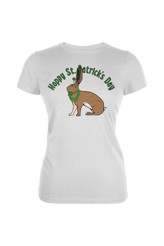 St. Patrick's Day Irish Hare Rabbit Pun Juniors Soft T Shirt White MD