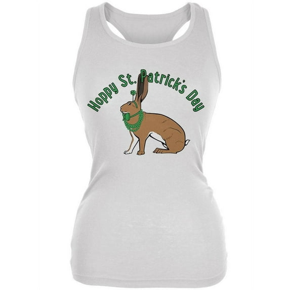 St. Patrick's Day Irish Hare Rabbit Pun Juniors Soft Tank Top White MD