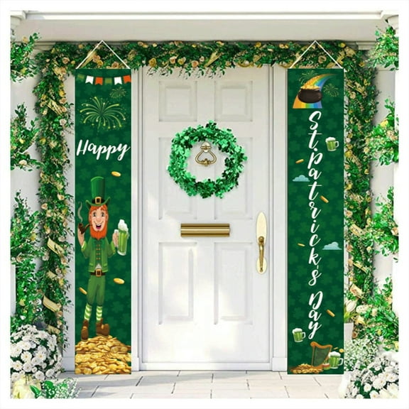 St Patrick's Day Irish Holiday Porch Sign Decor, Welcome Home Door Curtain Banner, Green Vertical Hanging Flag for Front Door Entryway Wall Display Seasonal Celebration Accent