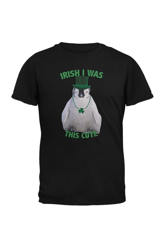 St. Patrick's Day - Irish I Was This Cute Penguin Black Youth T-Shirt - Medium(10/12)