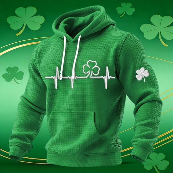 St Patrick's Day Irish Knit Grid Pattern Hoodie For Men Cozy Casual Wear