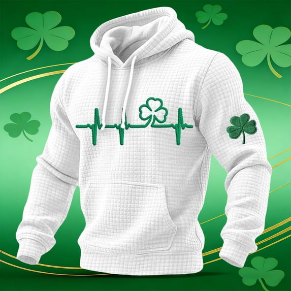 St Patrick's Day Irish Knit Grid Pattern Hoodie For Men Cozy Casual Wear
